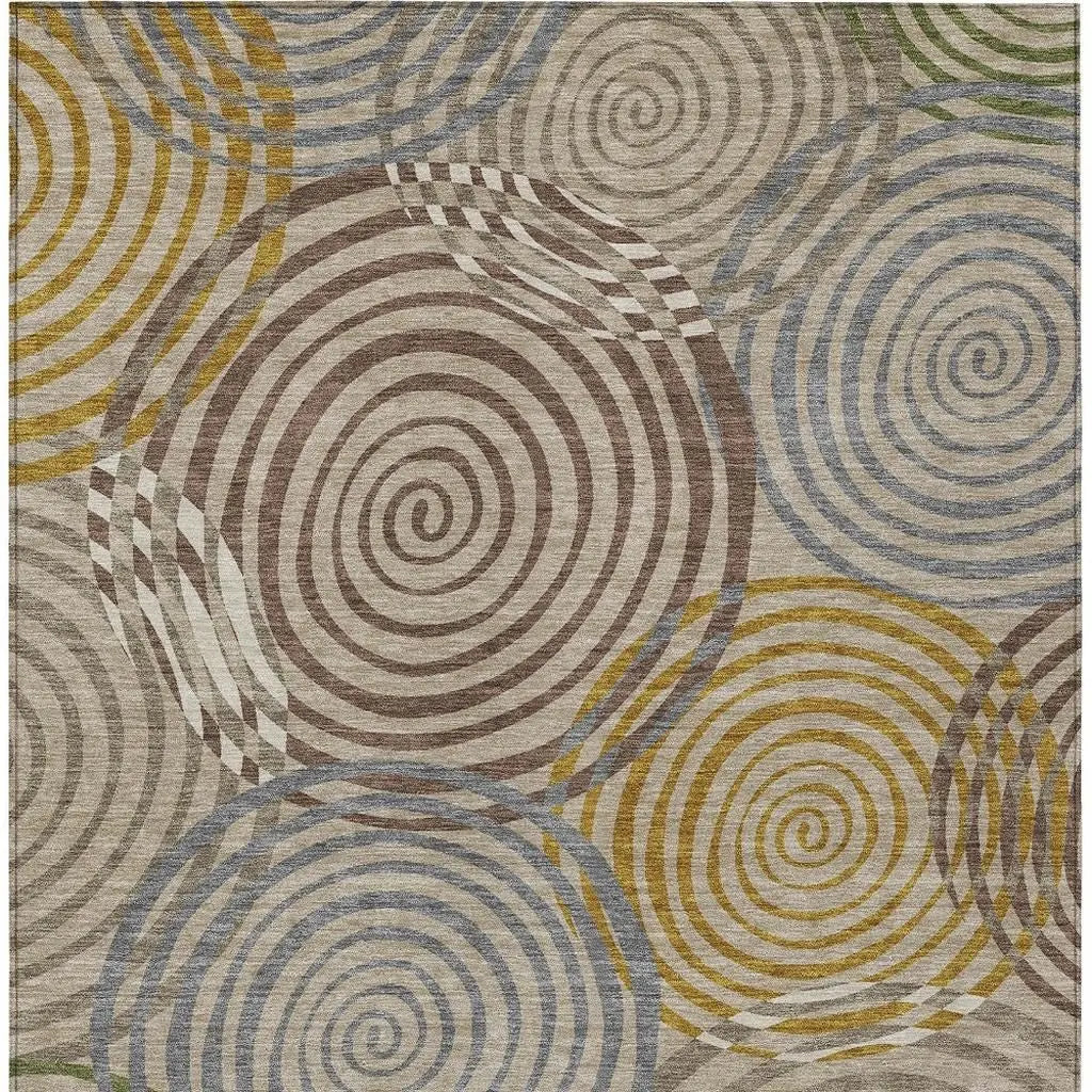 9' X 12' Beige And Brown Geometric Washable Indoor Outdoor Area Rug Homeroots Outdoor