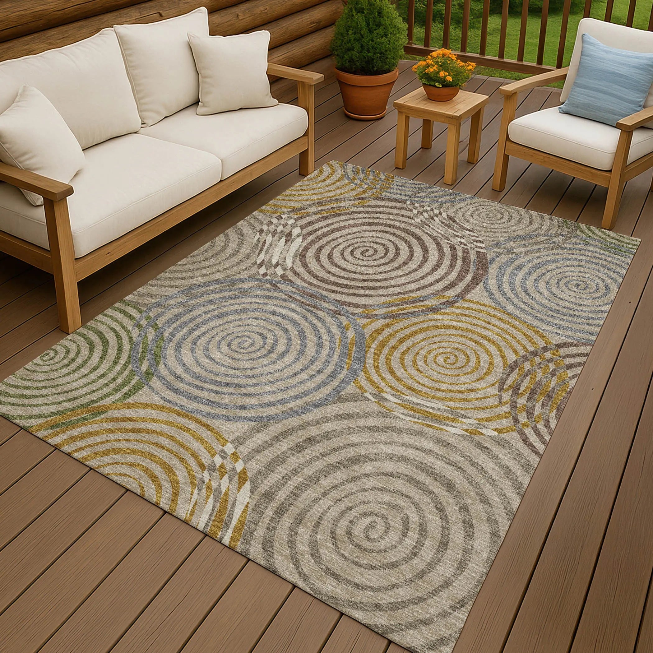 9' X 12' Beige And Brown Geometric Washable Indoor Outdoor Area Rug Homeroots Outdoor
