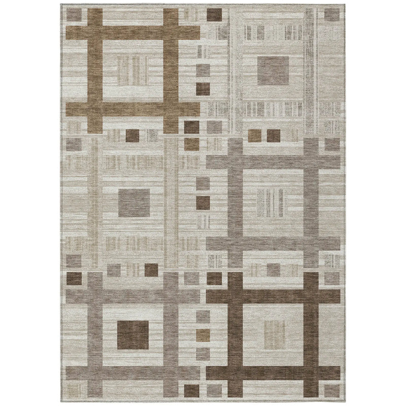 9' X 12' Beige And Brown Geometric Washable Indoor Outdoor Area Rug Homeroots Outdoor