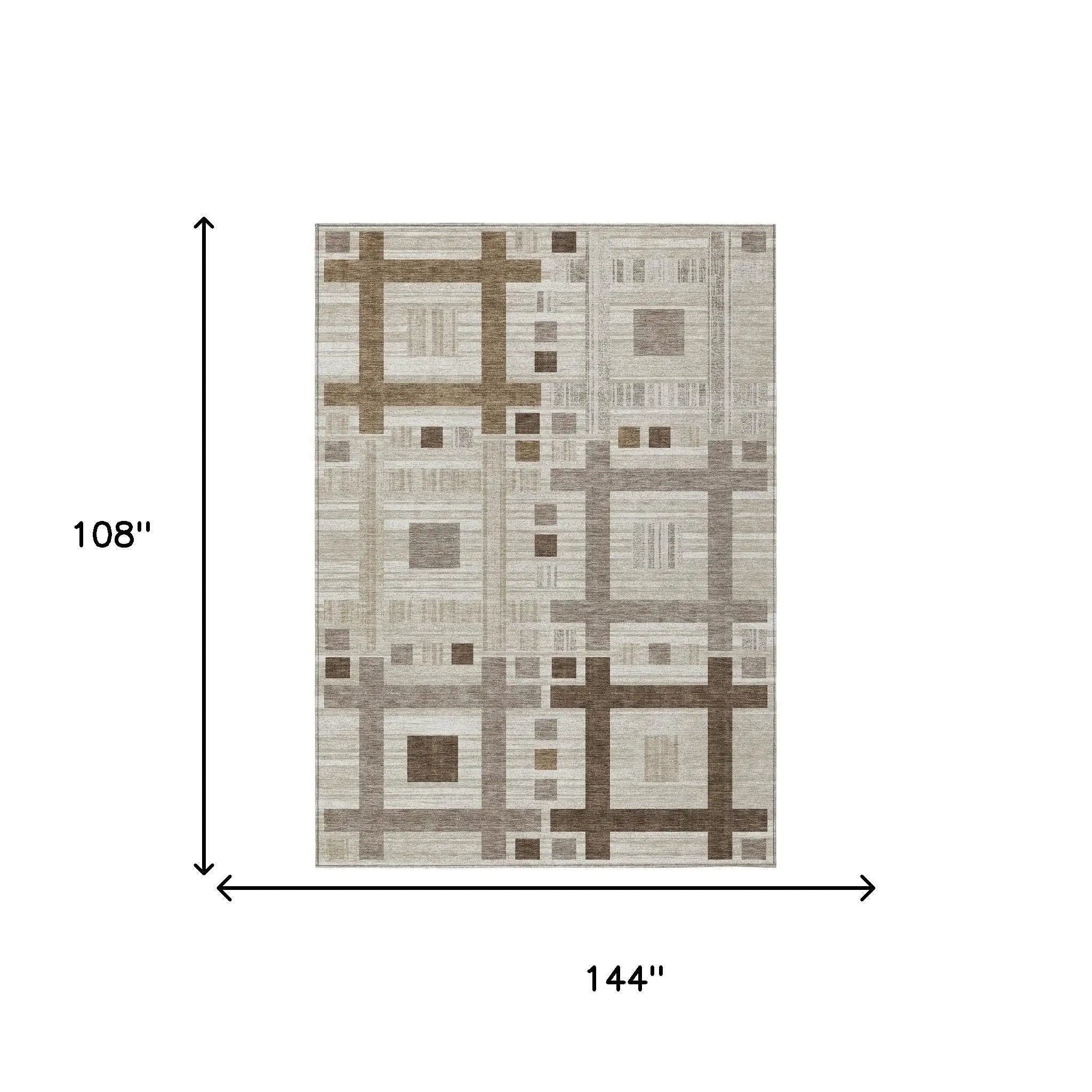 9' X 12' Beige And Brown Geometric Washable Indoor Outdoor Area Rug Homeroots Outdoor
