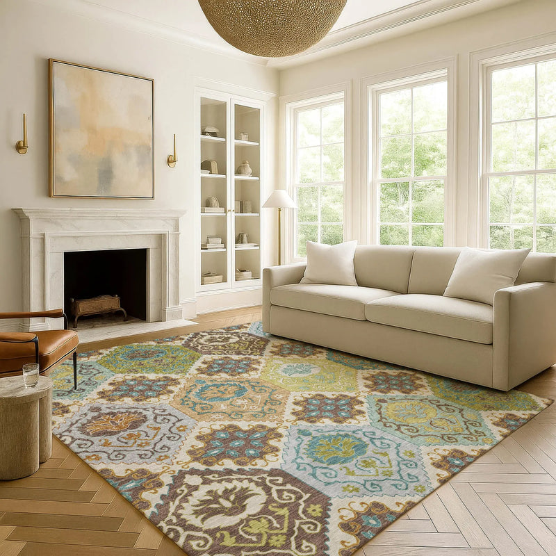 9' X 12' Beige And Brown Geometric Washable Indoor Outdoor Area Rug Homeroots Outdoor