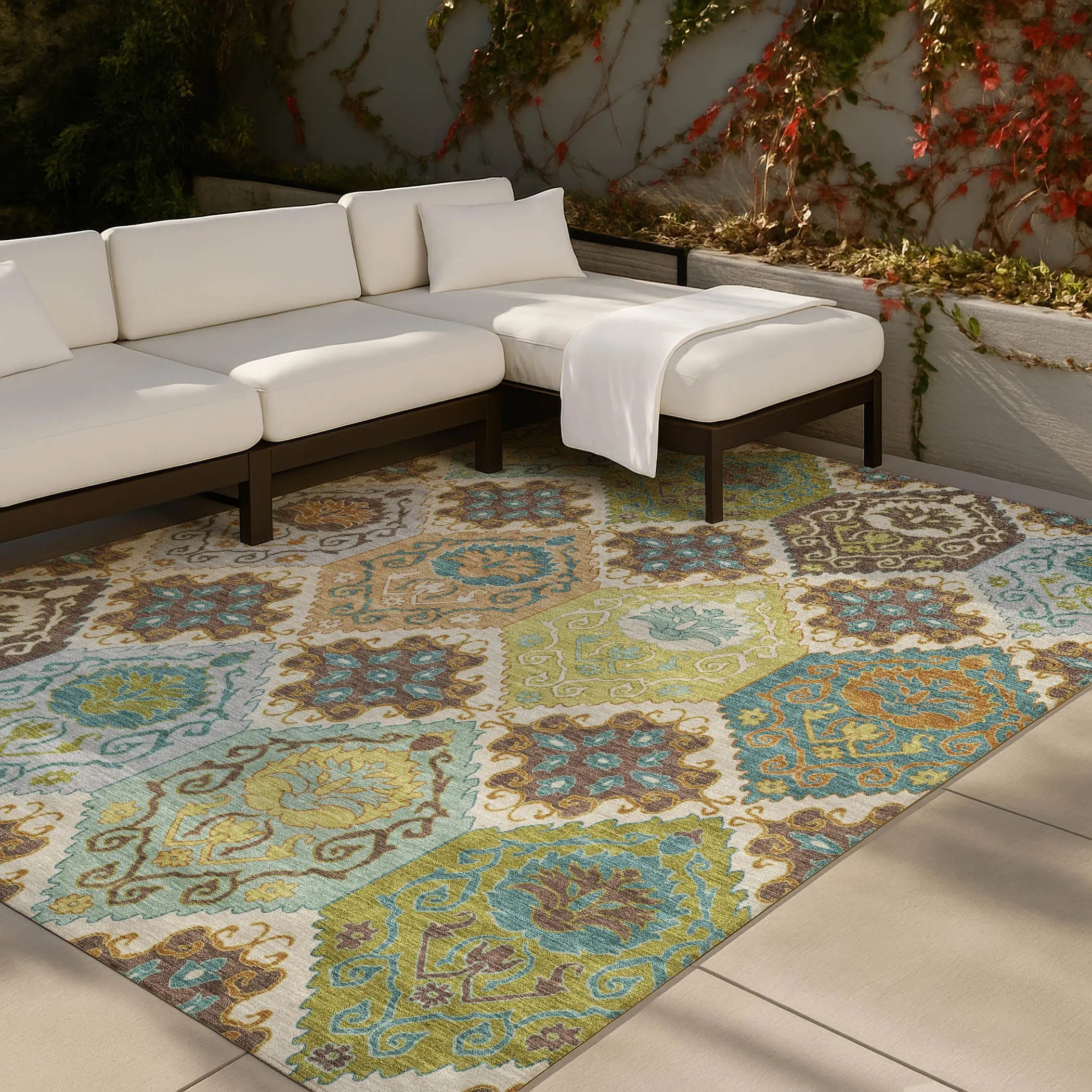 9' X 12' Beige And Brown Geometric Washable Indoor Outdoor Area Rug Homeroots Outdoor