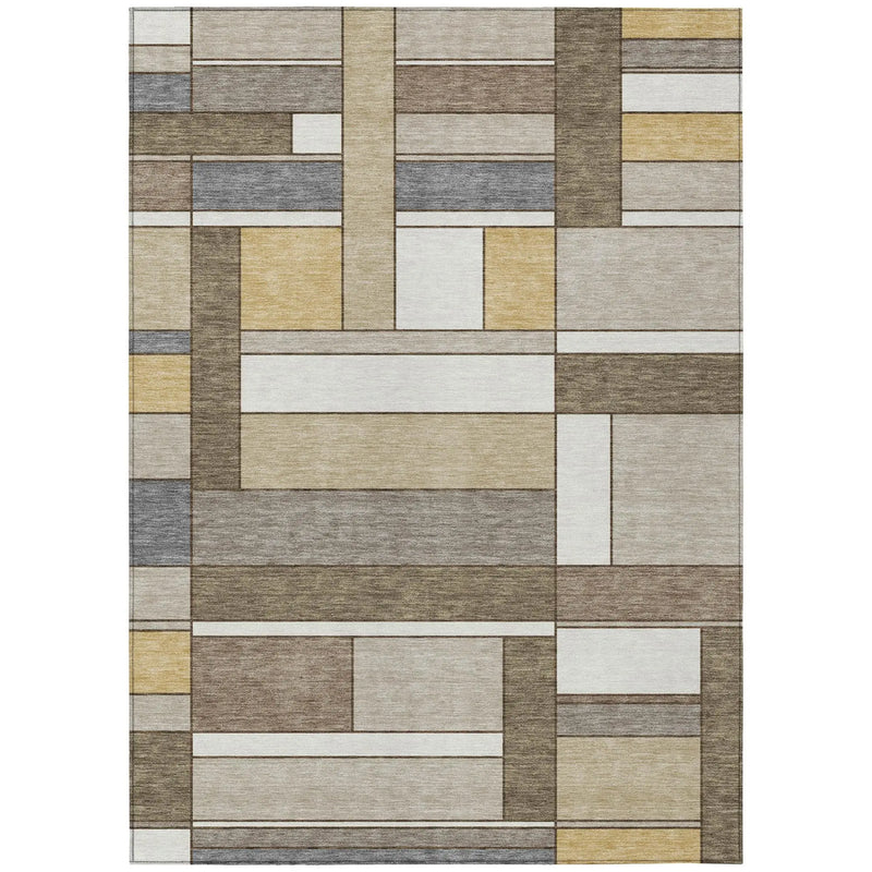 9' X 12' Beige And Brown Geometric Washable Indoor Outdoor Area Rug Homeroots Outdoor