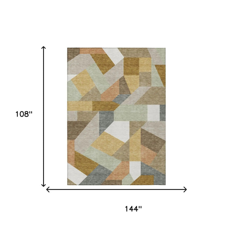 9' X 12' Beige And Brown Geometric Washable Indoor Outdoor Area Rug Homeroots Outdoor