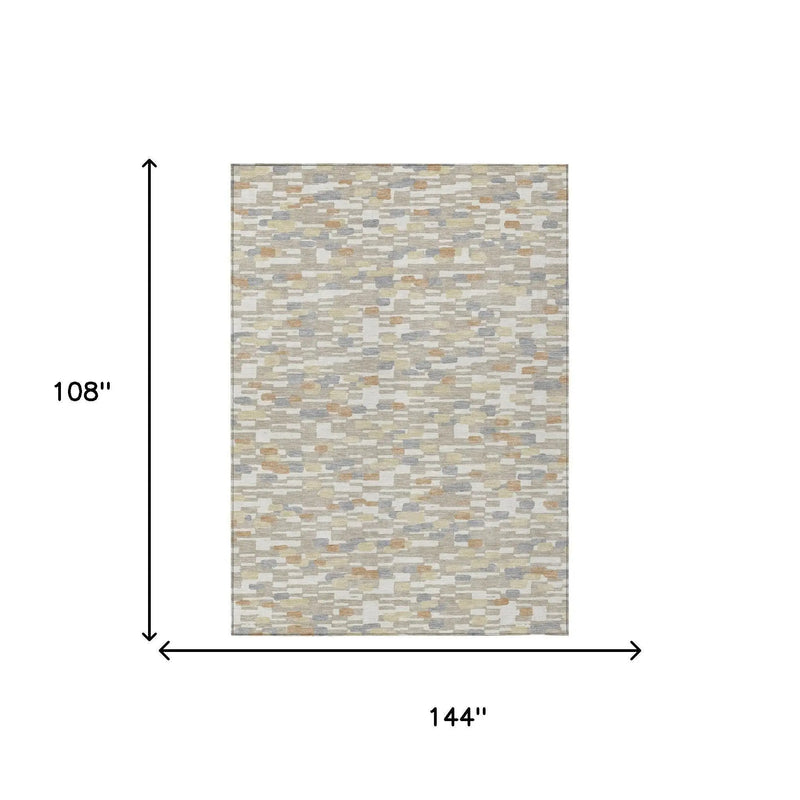 9' X 12' Beige And Brown Geometric Washable Indoor Outdoor Area Rug Homeroots Outdoor