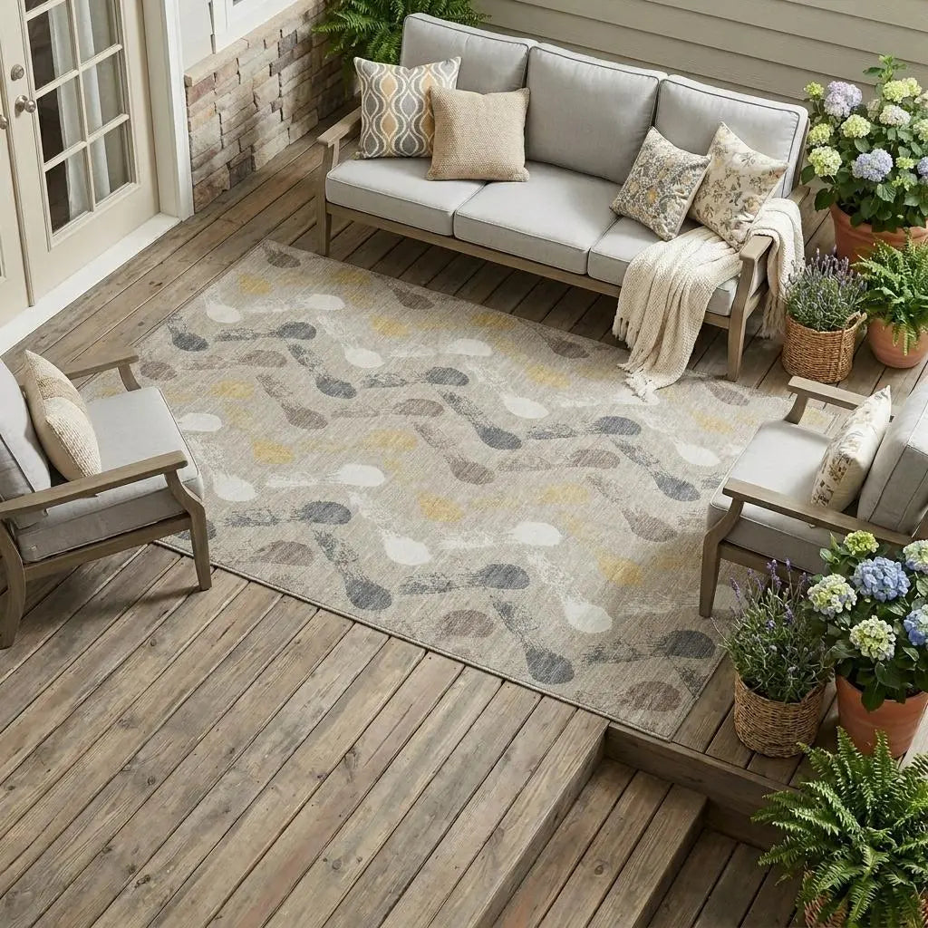 9' X 12' Beige And Brown Geometric Washable Indoor Outdoor Area Rug Homeroots Outdoor