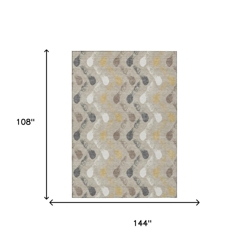 9' X 12' Beige And Brown Geometric Washable Indoor Outdoor Area Rug Homeroots Outdoor