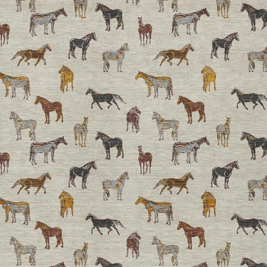 9' X 12' Beige And Brown Horse Washable Indoor Outdoor Area Rug Homeroots Outdoor