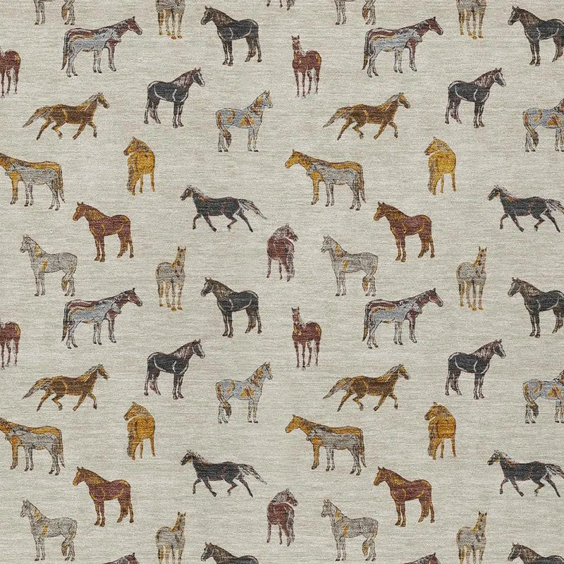 9' X 12' Beige And Brown Horse Washable Indoor Outdoor Area Rug Homeroots Outdoor