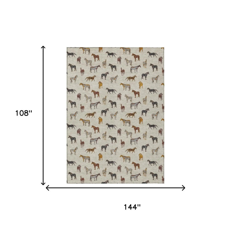 9' X 12' Beige And Brown Horse Washable Indoor Outdoor Area Rug Homeroots Outdoor