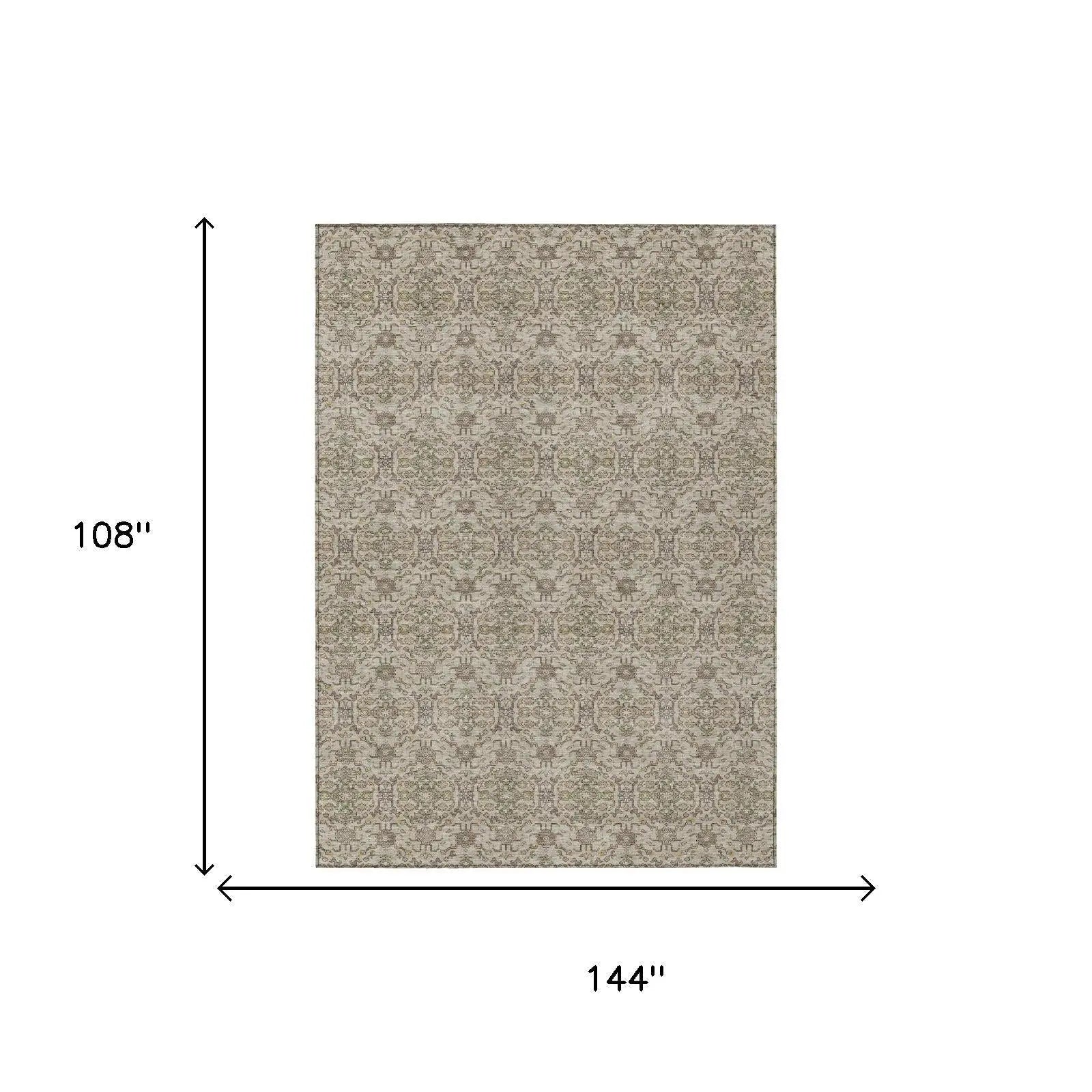 9' X 12' Beige And Brown Oriental Washable Indoor Outdoor Area Rug Homeroots Outdoor