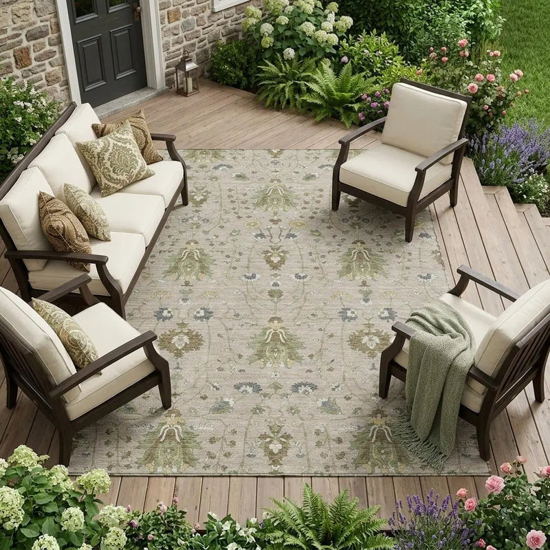 9' X 12' Beige And Brown Oriental Washable Indoor Outdoor Area Rug Homeroots Outdoor