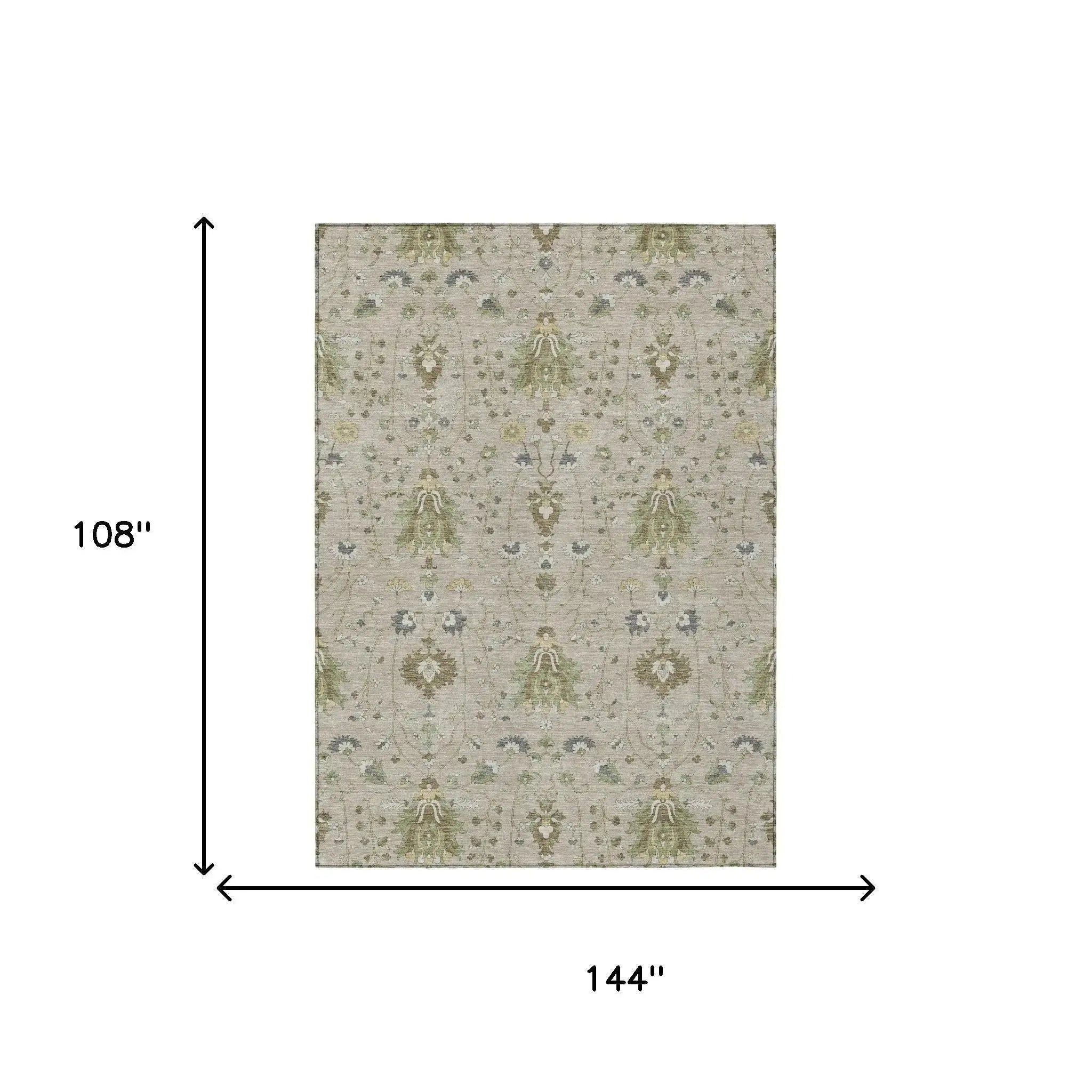9' X 12' Beige And Brown Oriental Washable Indoor Outdoor Area Rug Homeroots Outdoor