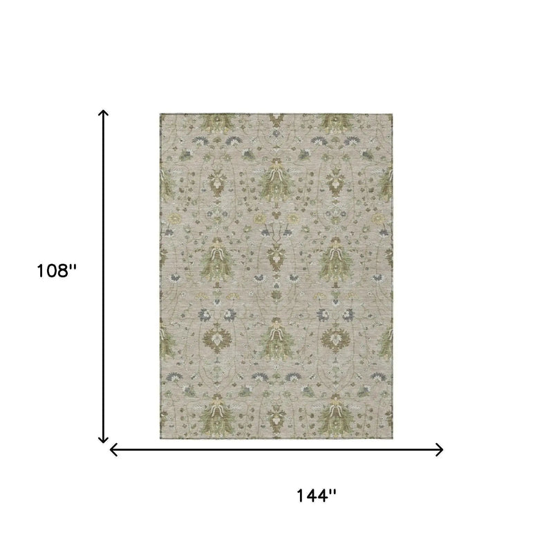 9' X 12' Beige And Brown Oriental Washable Indoor Outdoor Area Rug Homeroots Outdoor