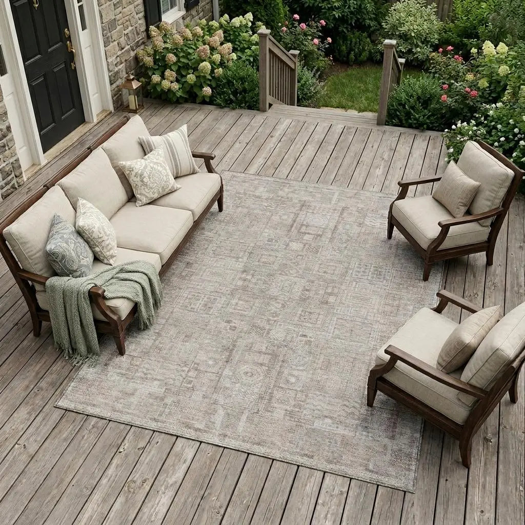 9' X 12' Beige And Brown Oriental Washable Indoor Outdoor Area Rug Homeroots Outdoor