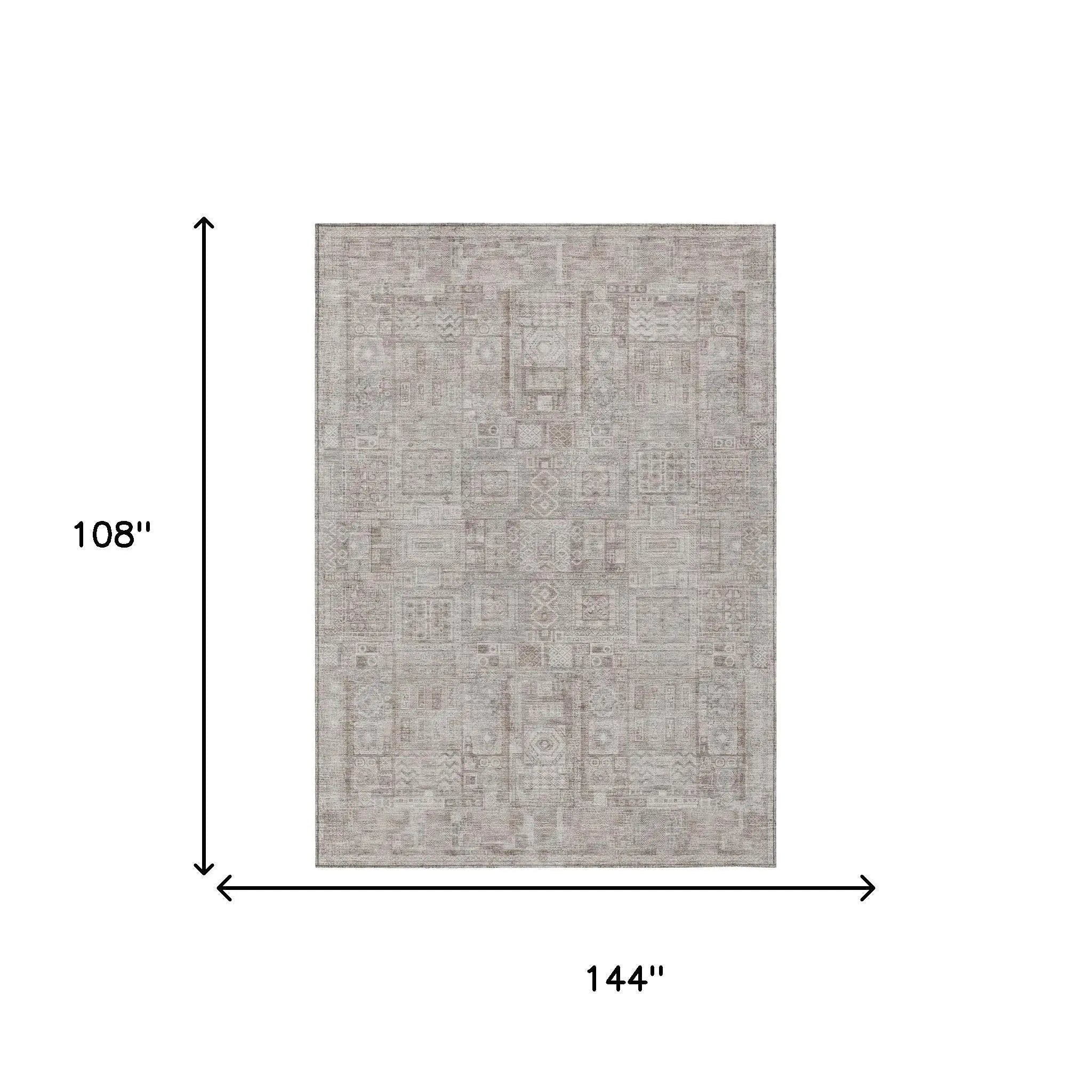 9' X 12' Beige And Brown Oriental Washable Indoor Outdoor Area Rug Homeroots Outdoor