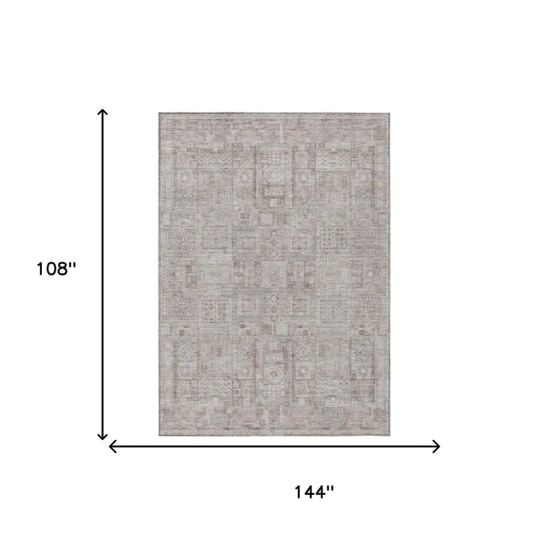 9' X 12' Beige And Brown Oriental Washable Indoor Outdoor Area Rug Homeroots Outdoor