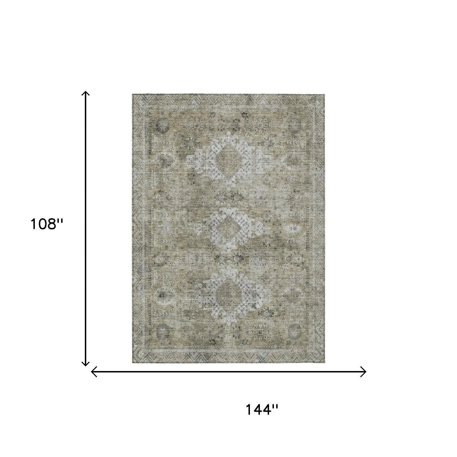 9' X 12' Beige And Brown Oriental Washable Indoor Outdoor Area Rug Homeroots Outdoor