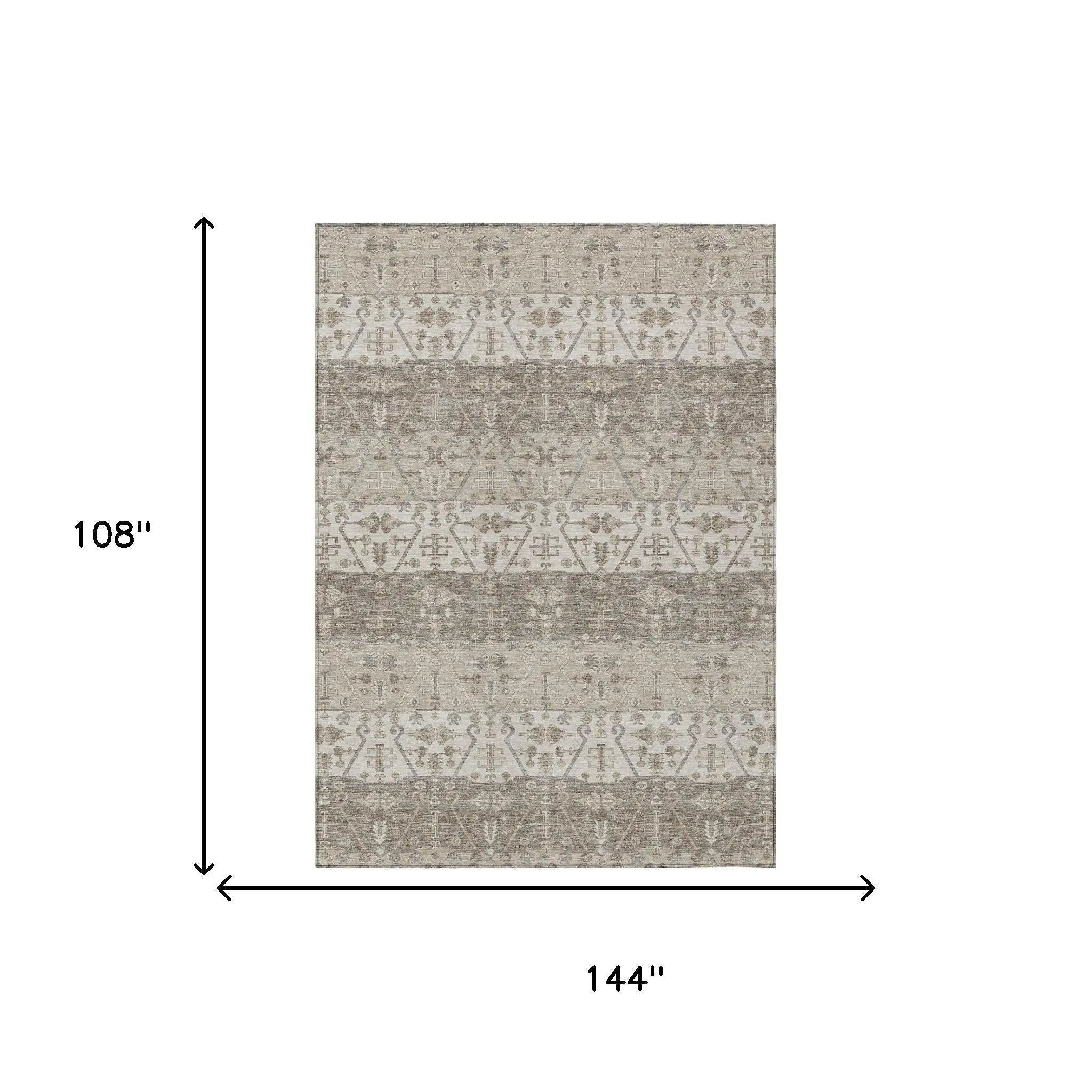 9' X 12' Beige And Brown Oriental Washable Indoor Outdoor Area Rug Homeroots Outdoor