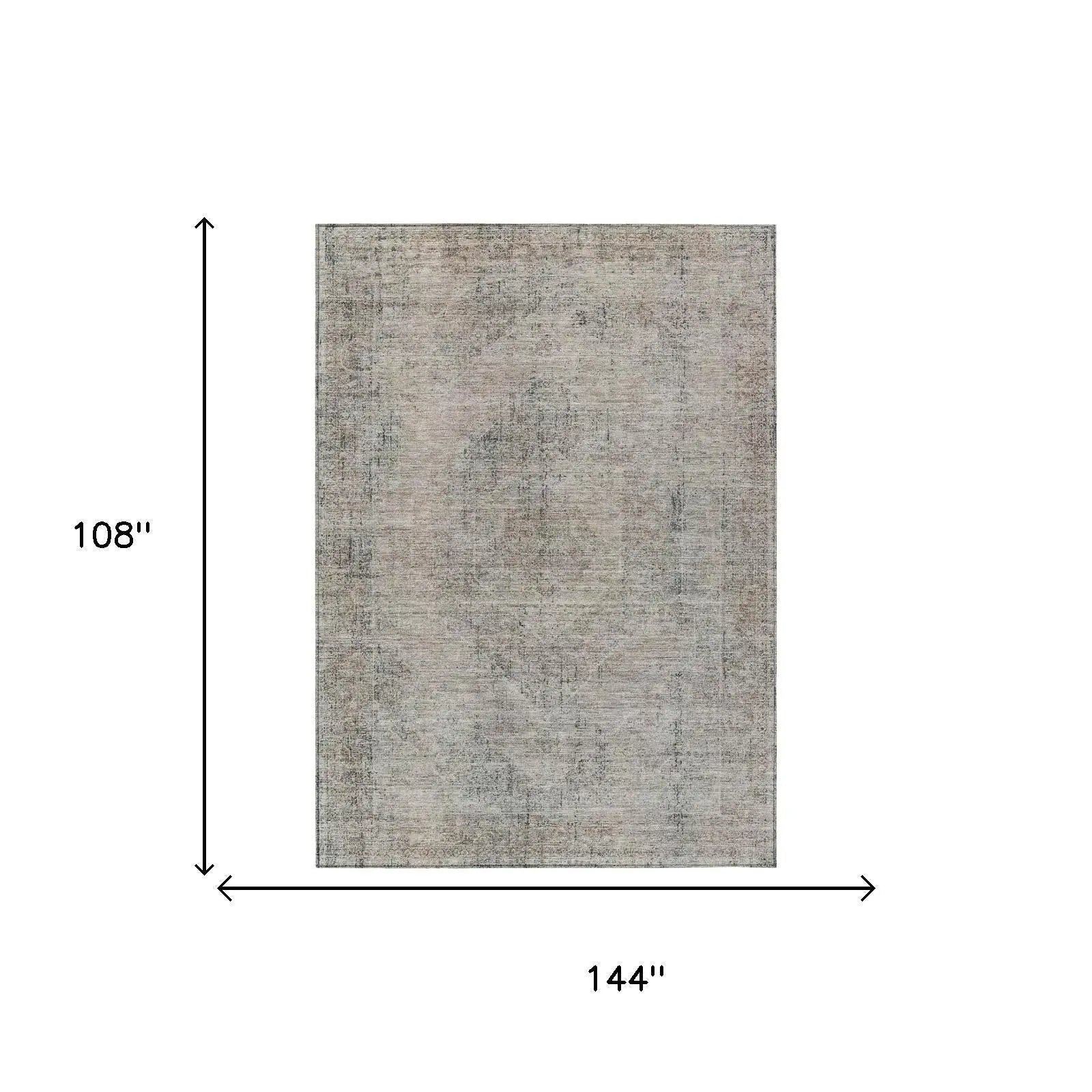 9' X 12' Beige And Brown Oriental Washable Indoor Outdoor Area Rug Homeroots Outdoor