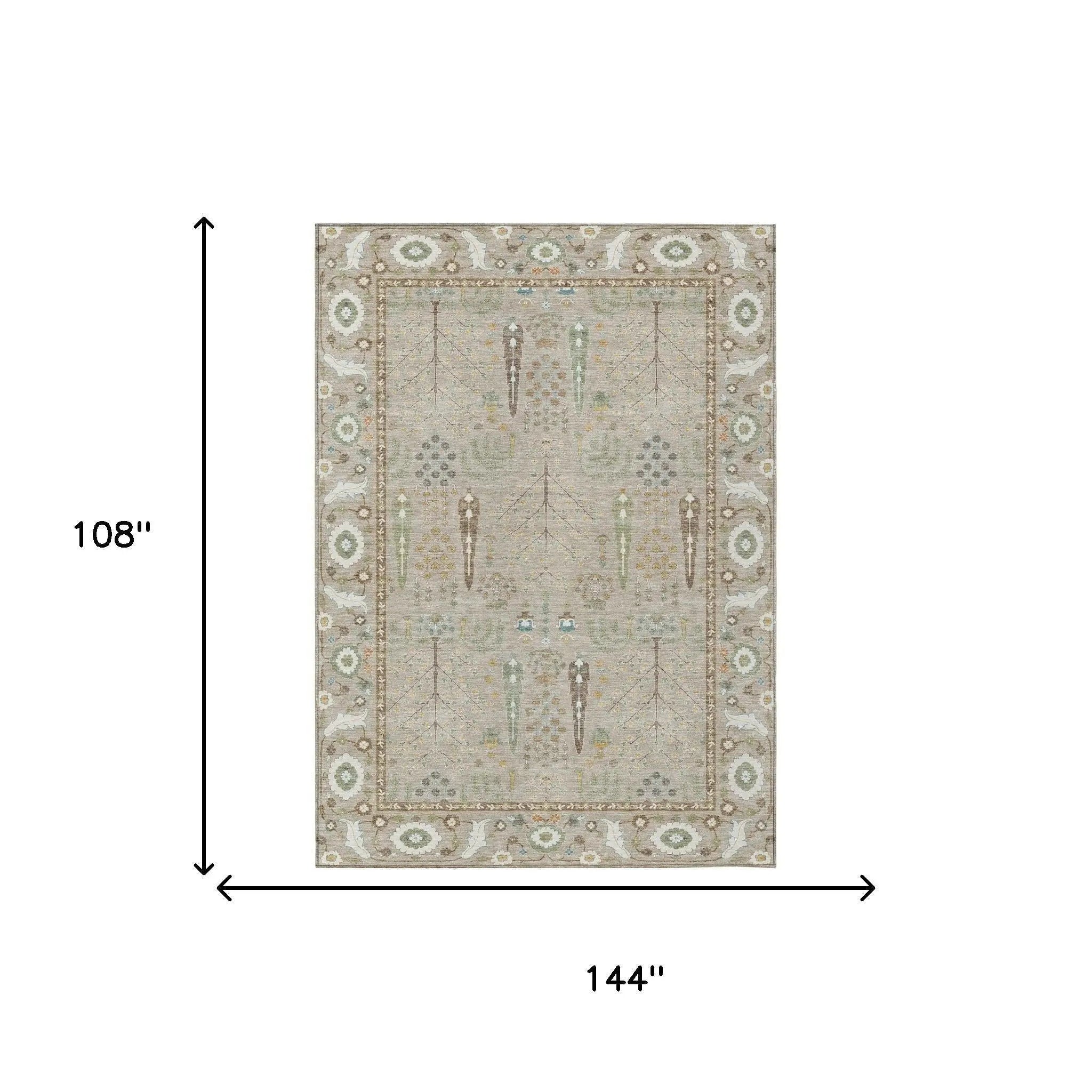 9' X 12' Beige And Brown Oriental Washable Indoor Outdoor Area Rug Homeroots Outdoor