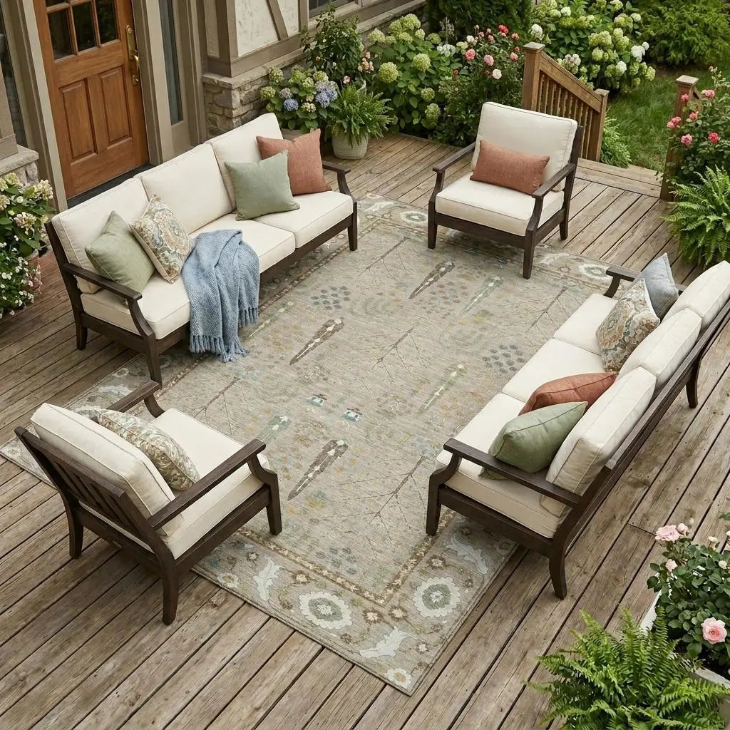 9' X 12' Beige And Brown Oriental Washable Indoor Outdoor Area Rug Homeroots Outdoor