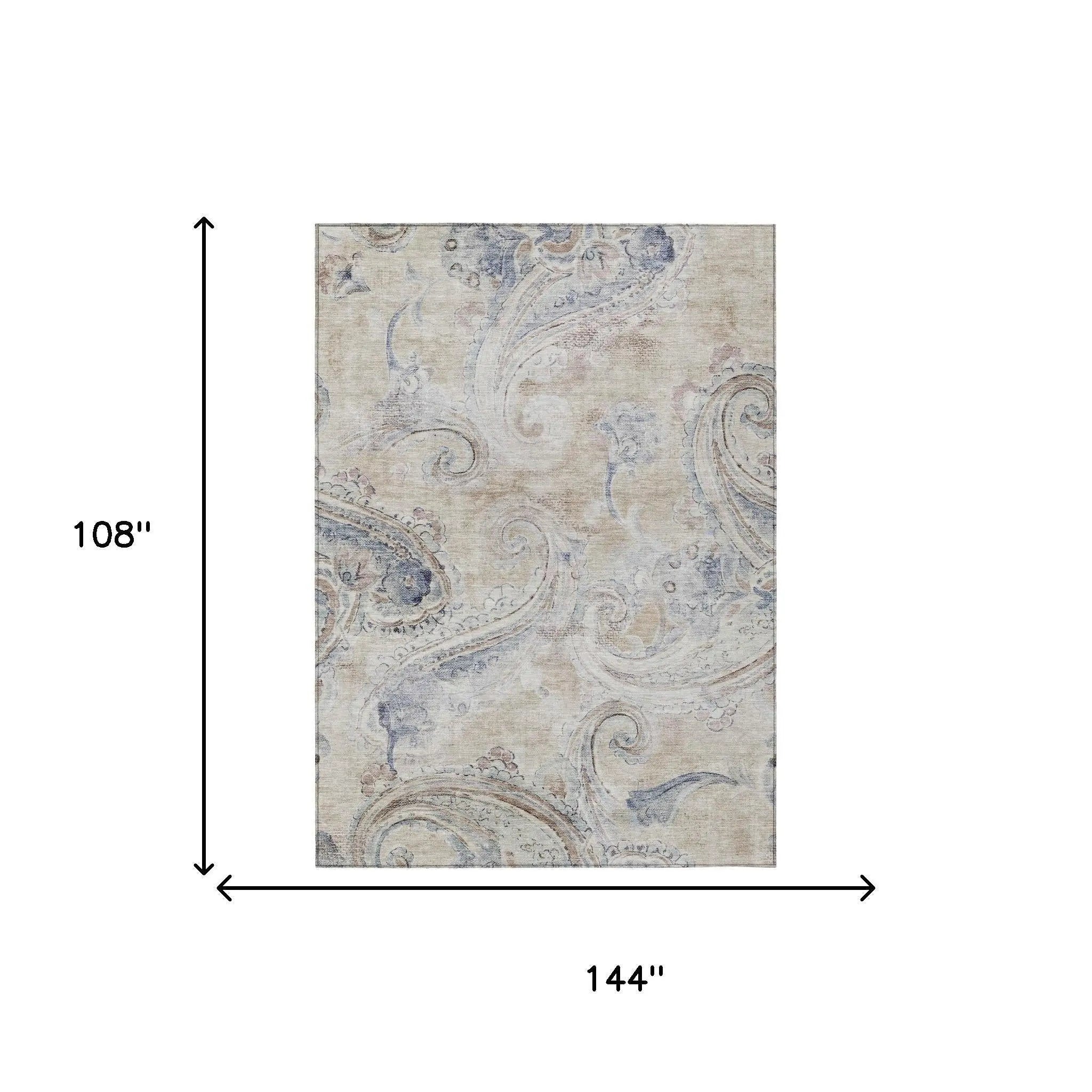 9' X 12' Beige And Brown Paisley Washable Indoor Outdoor Area Rug Homeroots Outdoor