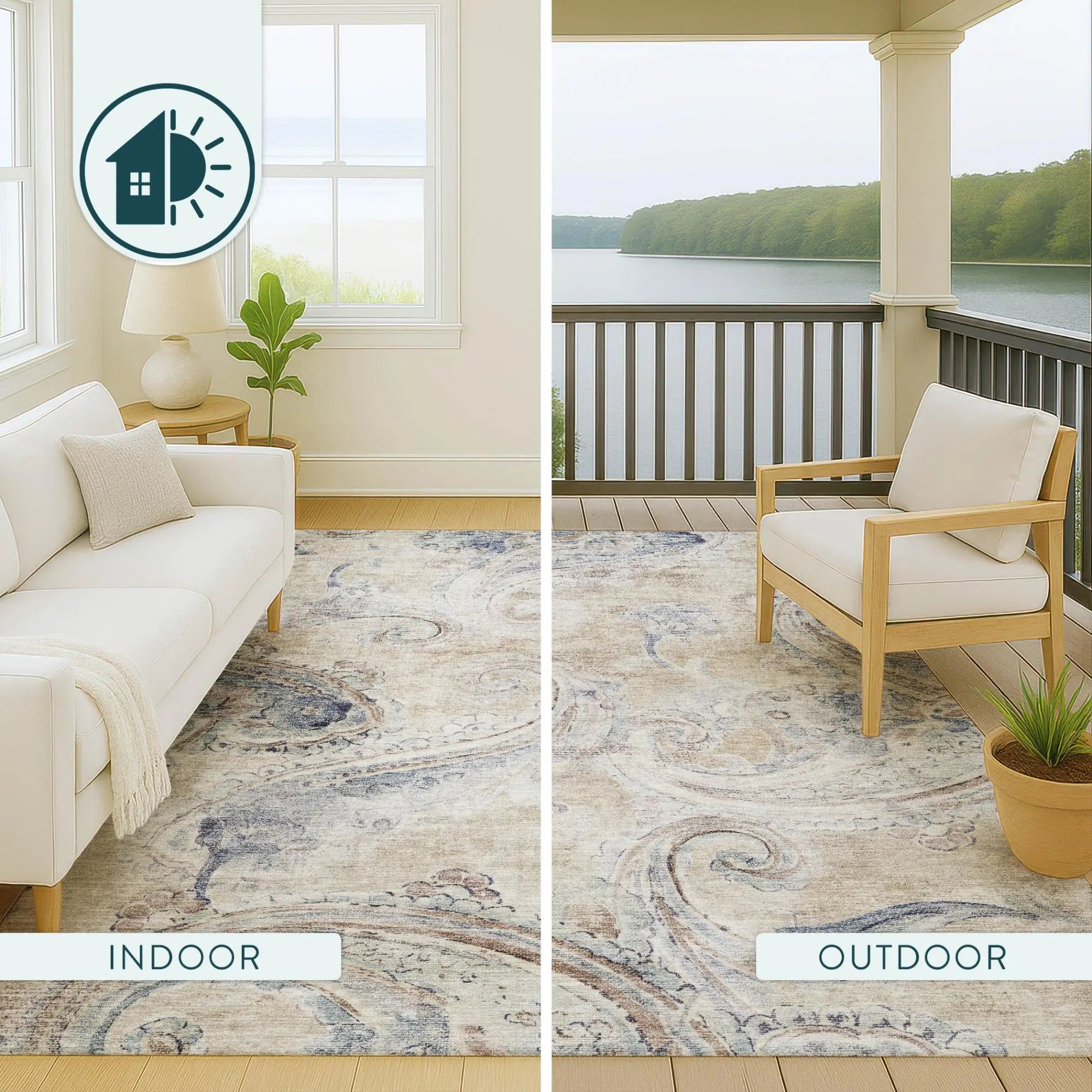 9' X 12' Beige And Brown Paisley Washable Indoor Outdoor Area Rug Homeroots Outdoor