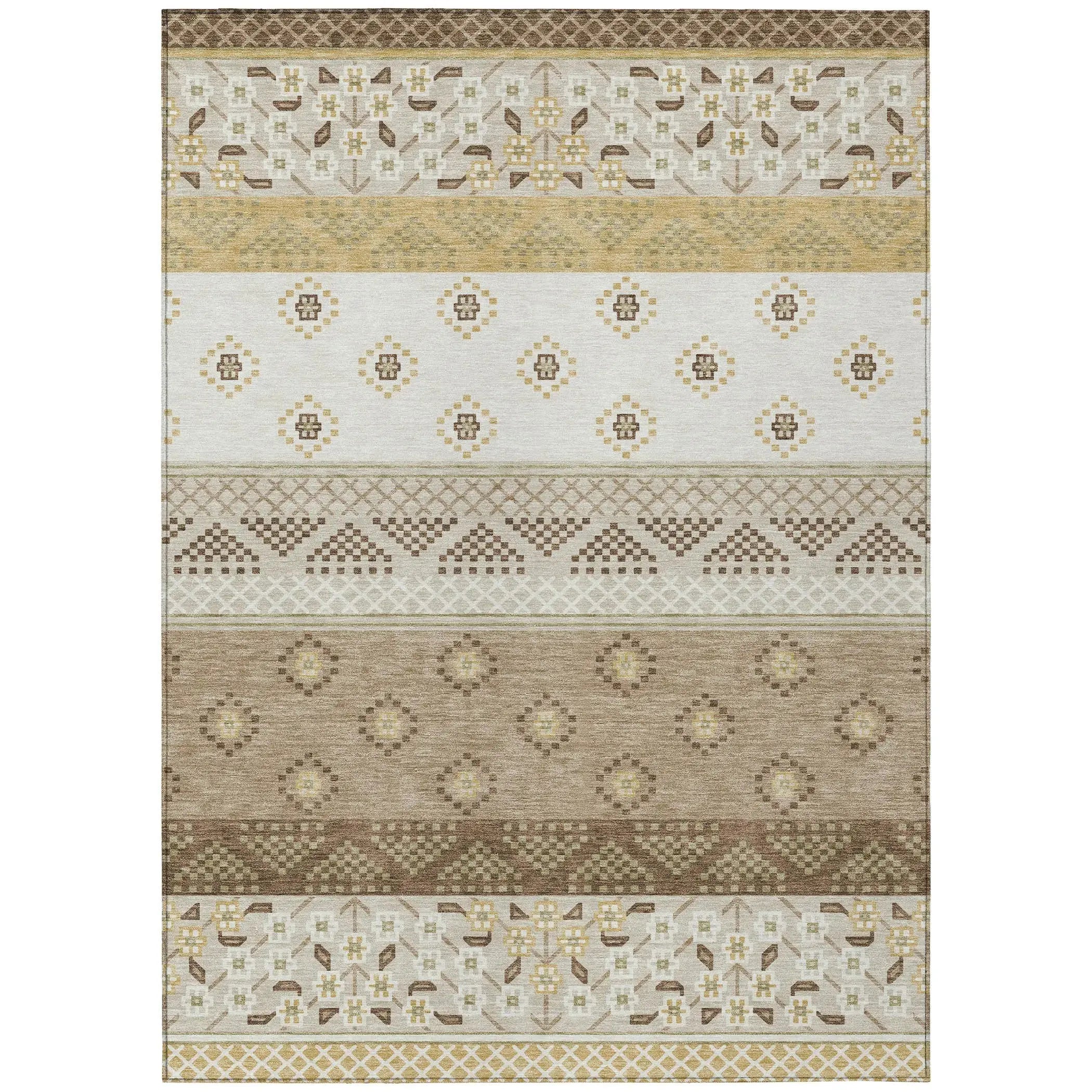 9' X 12' Beige And Brown Striped Washable Indoor Outdoor Area Rug Homeroots Outdoor