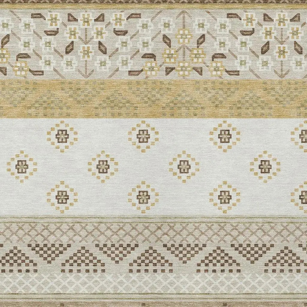 9' X 12' Beige And Brown Striped Washable Indoor Outdoor Area Rug Homeroots Outdoor
