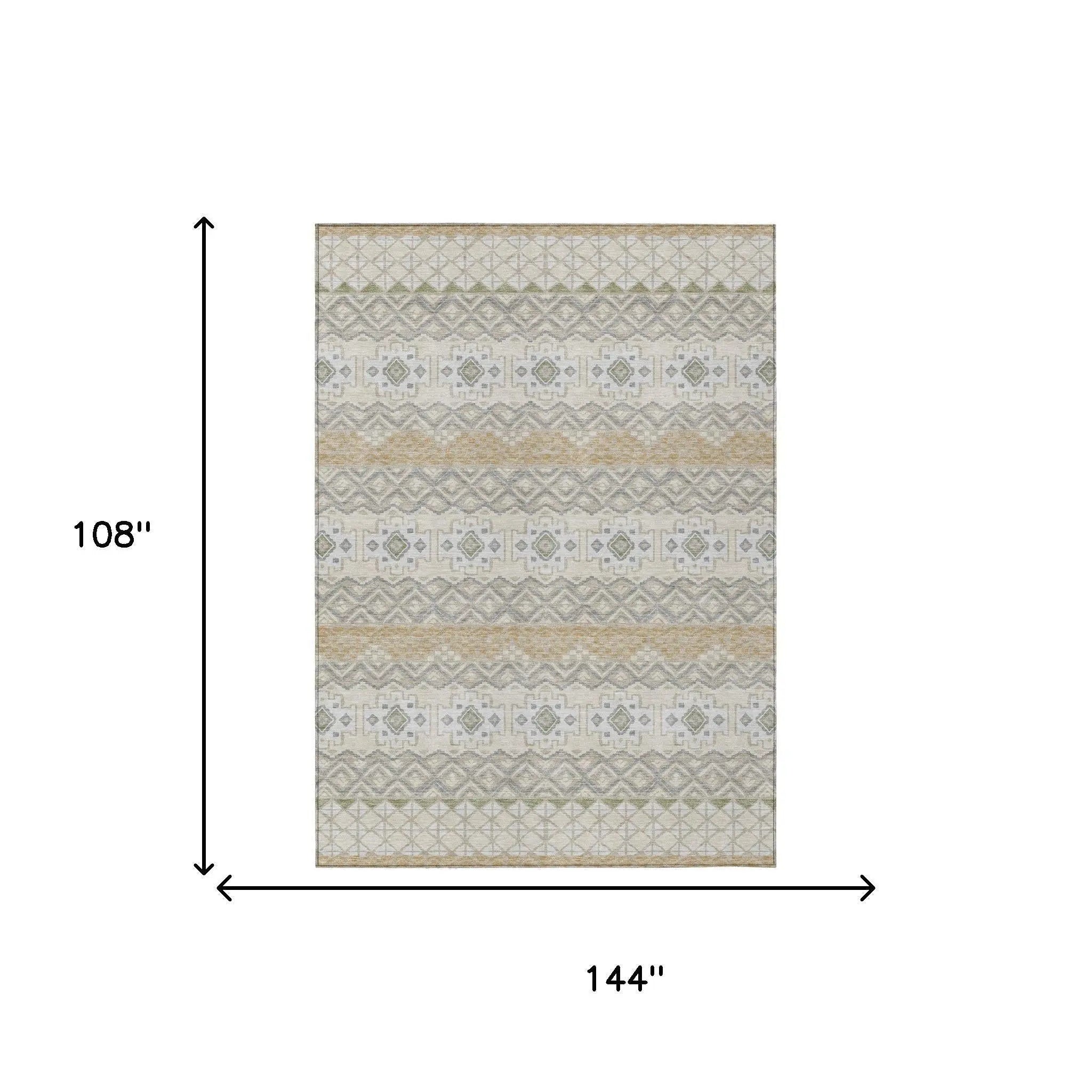9' X 12' Beige And Brown Striped Washable Indoor Outdoor Area Rug Homeroots Outdoor