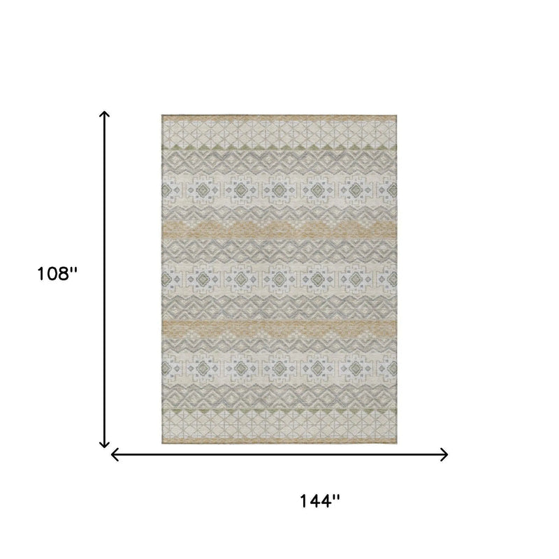 9' X 12' Beige And Brown Striped Washable Indoor Outdoor Area Rug Homeroots Outdoor