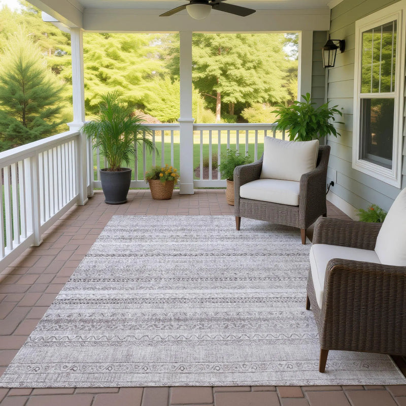 9' X 12' Beige And Brown Striped Washable Indoor Outdoor Area Rug Homeroots Outdoor