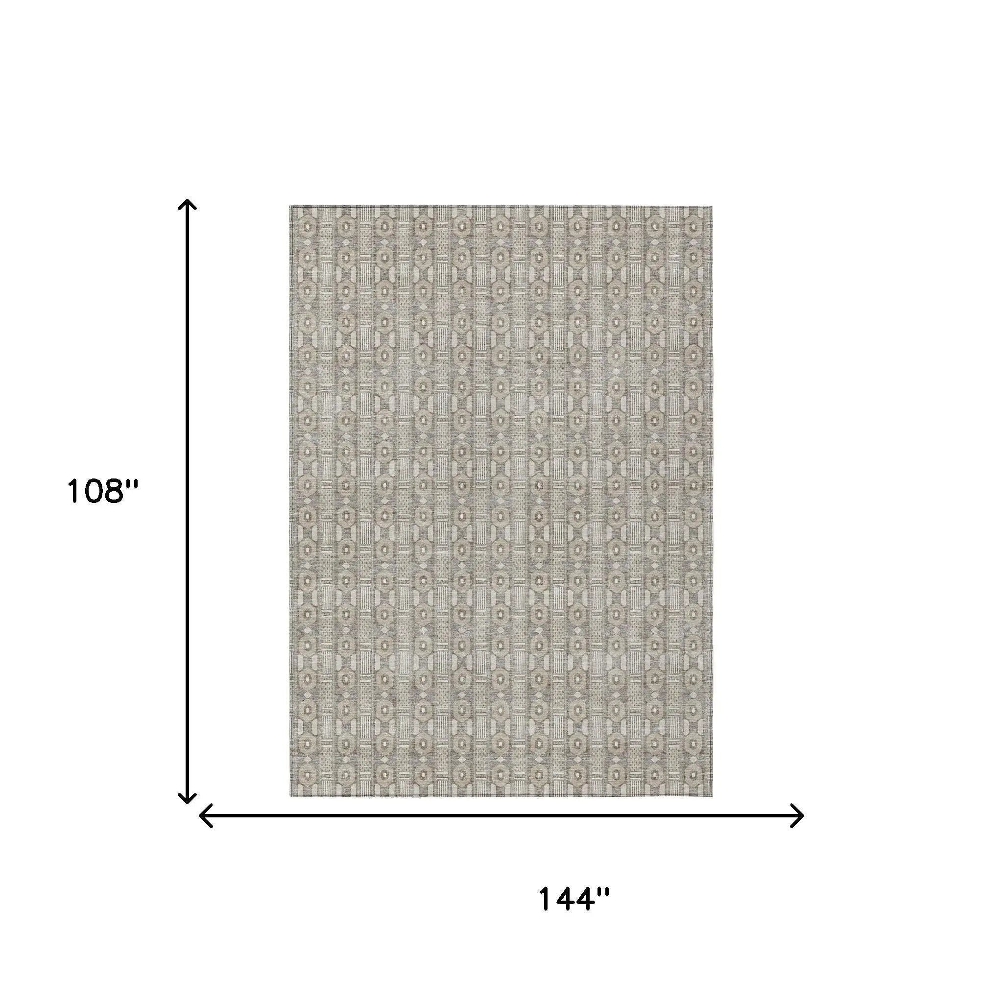 9' X 12' Beige And Brown Striped Washable Indoor Outdoor Area Rug Homeroots Outdoor
