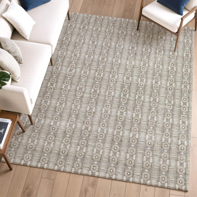 9' X 12' Beige And Brown Striped Washable Indoor Outdoor Area Rug Homeroots Outdoor