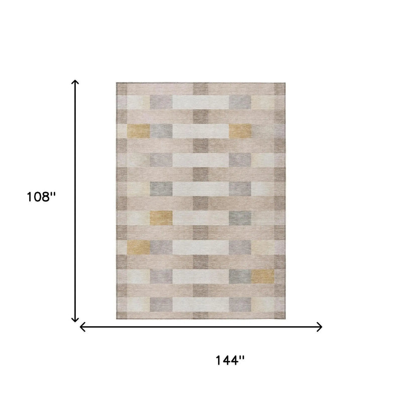 9' X 12' Beige And Brown Striped Washable Indoor Outdoor Area Rug Homeroots Outdoor