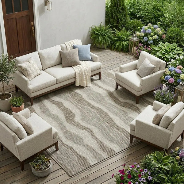 9' X 12' Beige And Brown Striped Washable Indoor Outdoor Area Rug Homeroots Outdoor