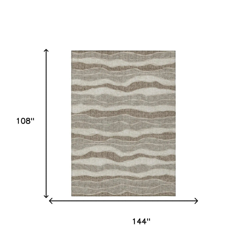9' X 12' Beige And Brown Striped Washable Indoor Outdoor Area Rug Homeroots Outdoor
