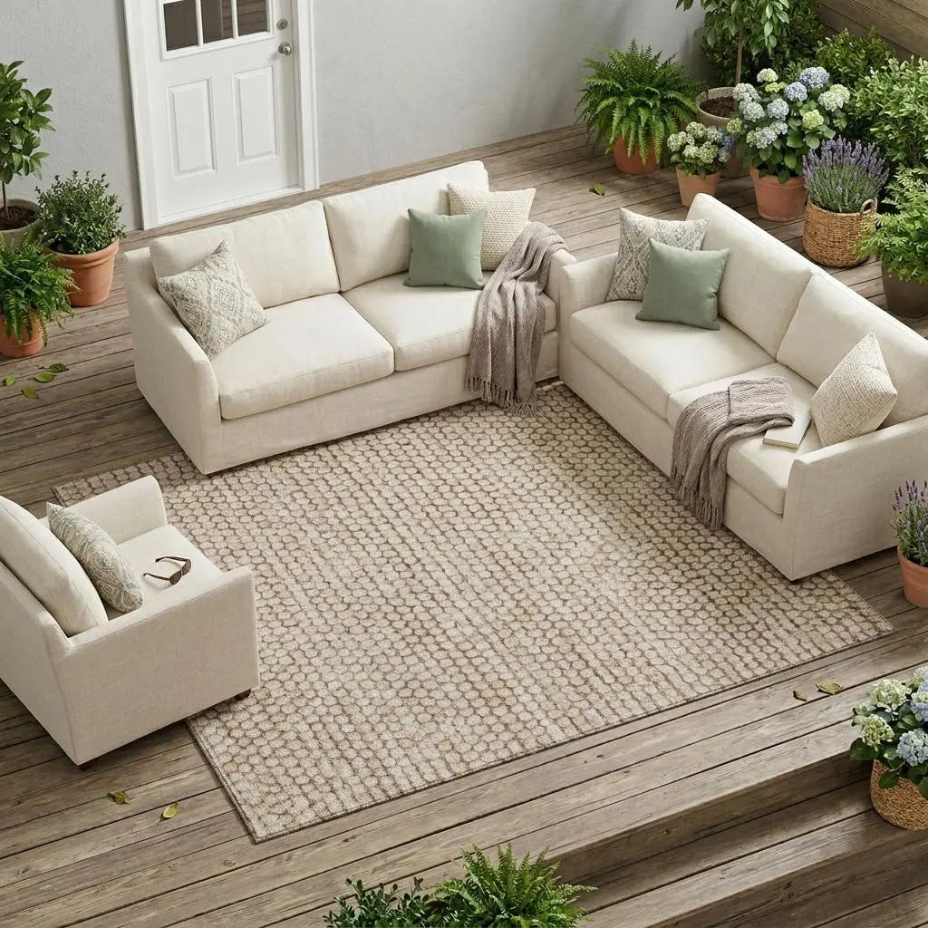 9' X 12' Beige And Brown Striped Washable Indoor Outdoor Area Rug Homeroots Outdoor