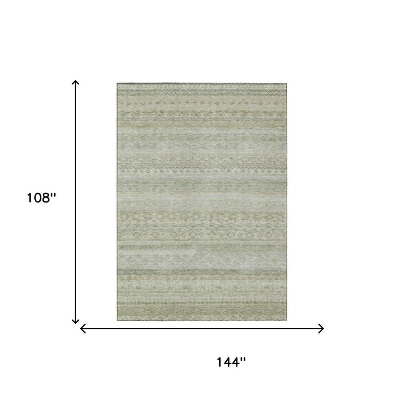 9' X 12' Beige And Brown Striped Washable Indoor Outdoor Area Rug Homeroots Outdoor