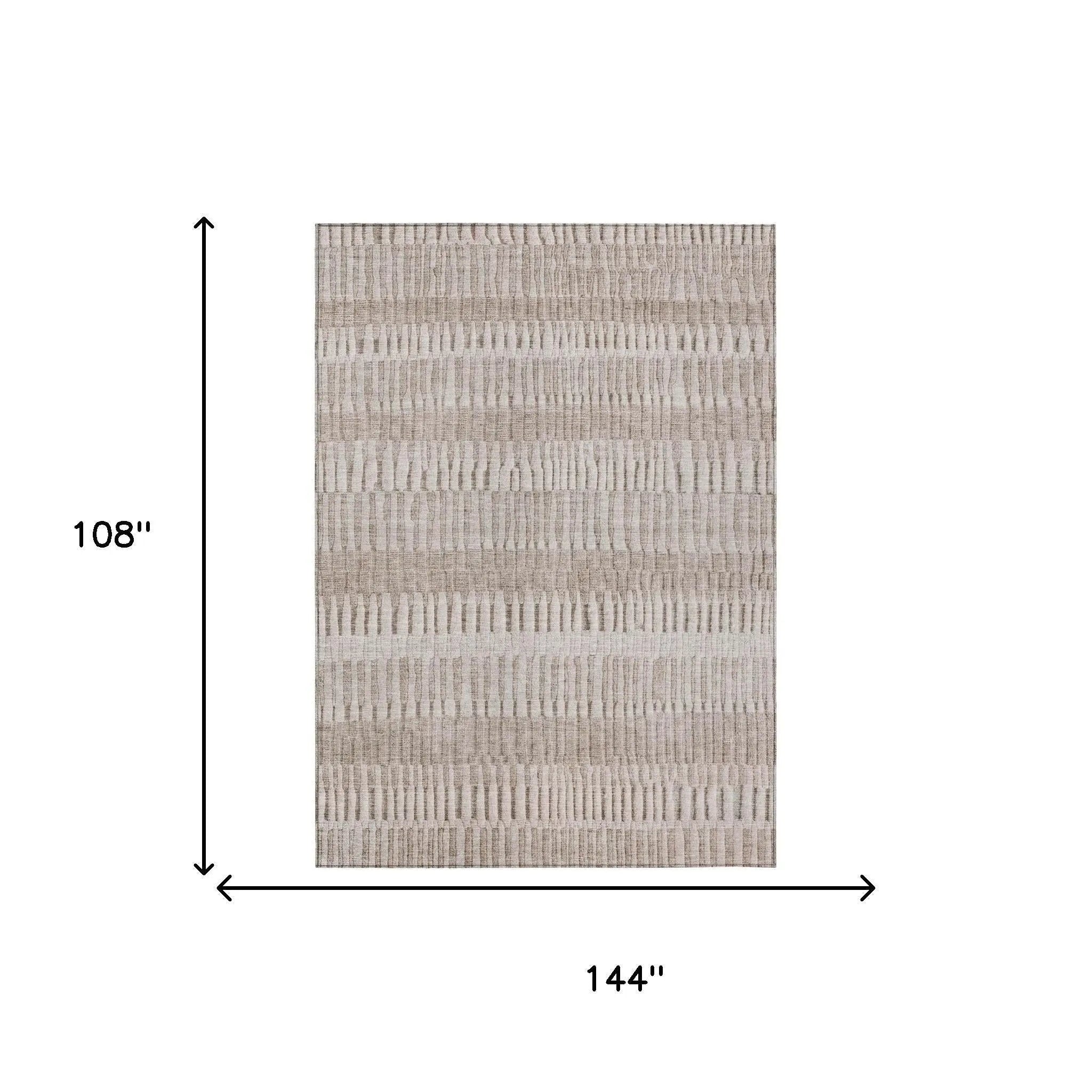 9' X 12' Beige And Brown Striped Washable Indoor Outdoor Area Rug Homeroots Outdoor
