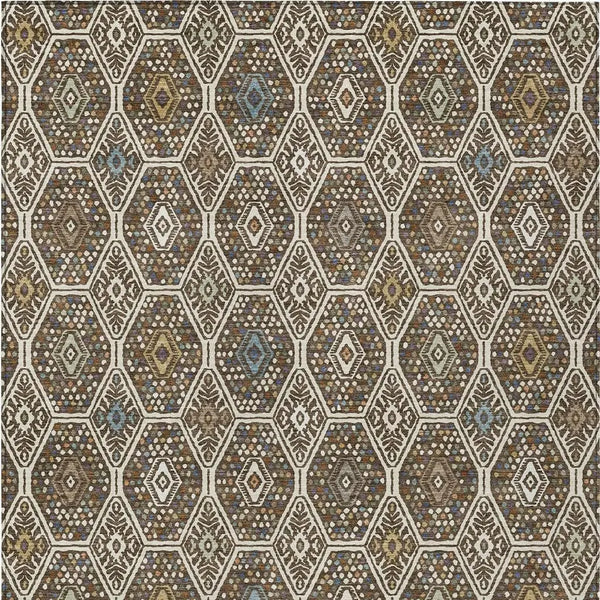 9' X 12' Beige And Chocolate Geometric Washable Indoor Outdoor Area Rug Homeroots Outdoor