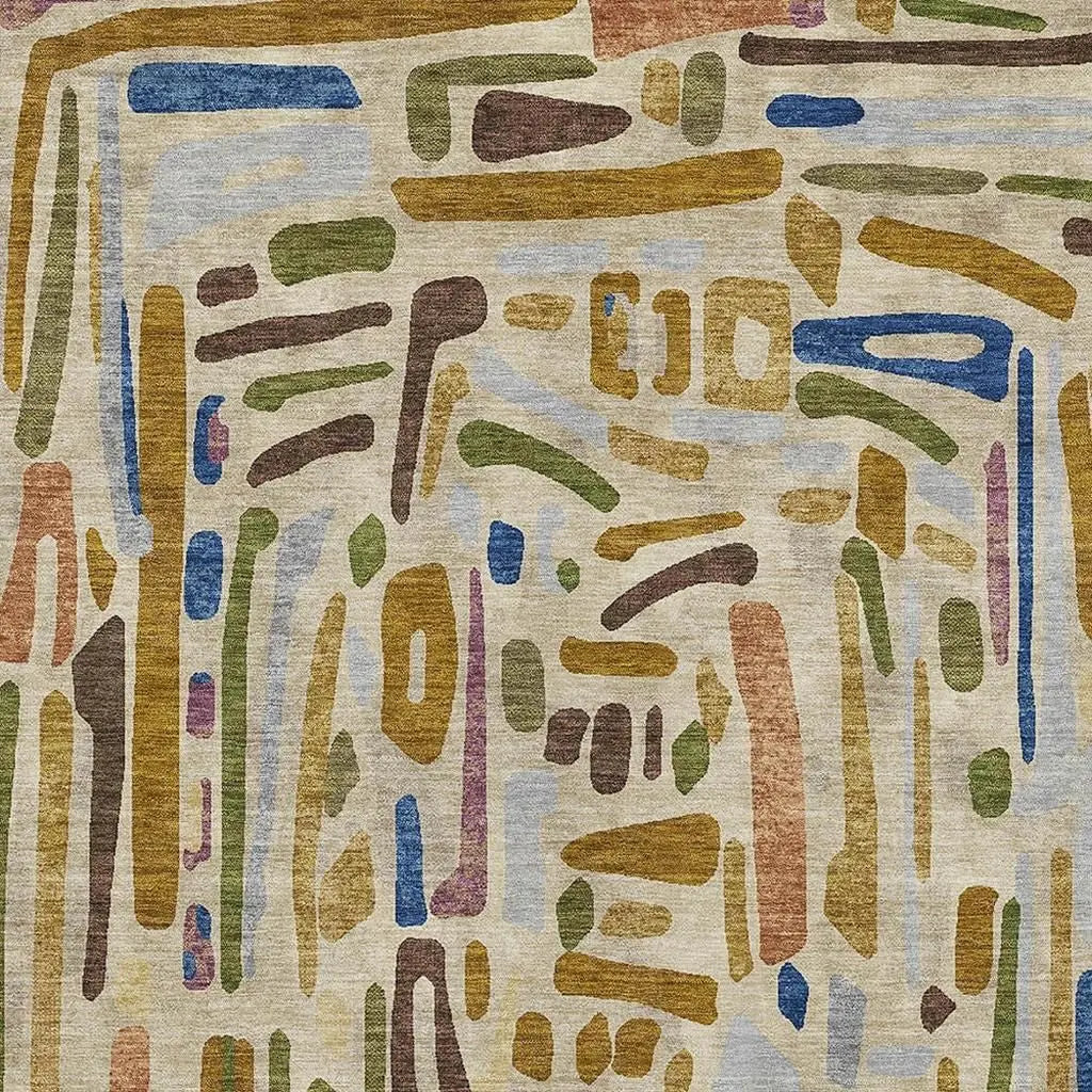 9' X 12' Beige And Copper Abstract Washable Indoor Outdoor Area Rug Homeroots Outdoor