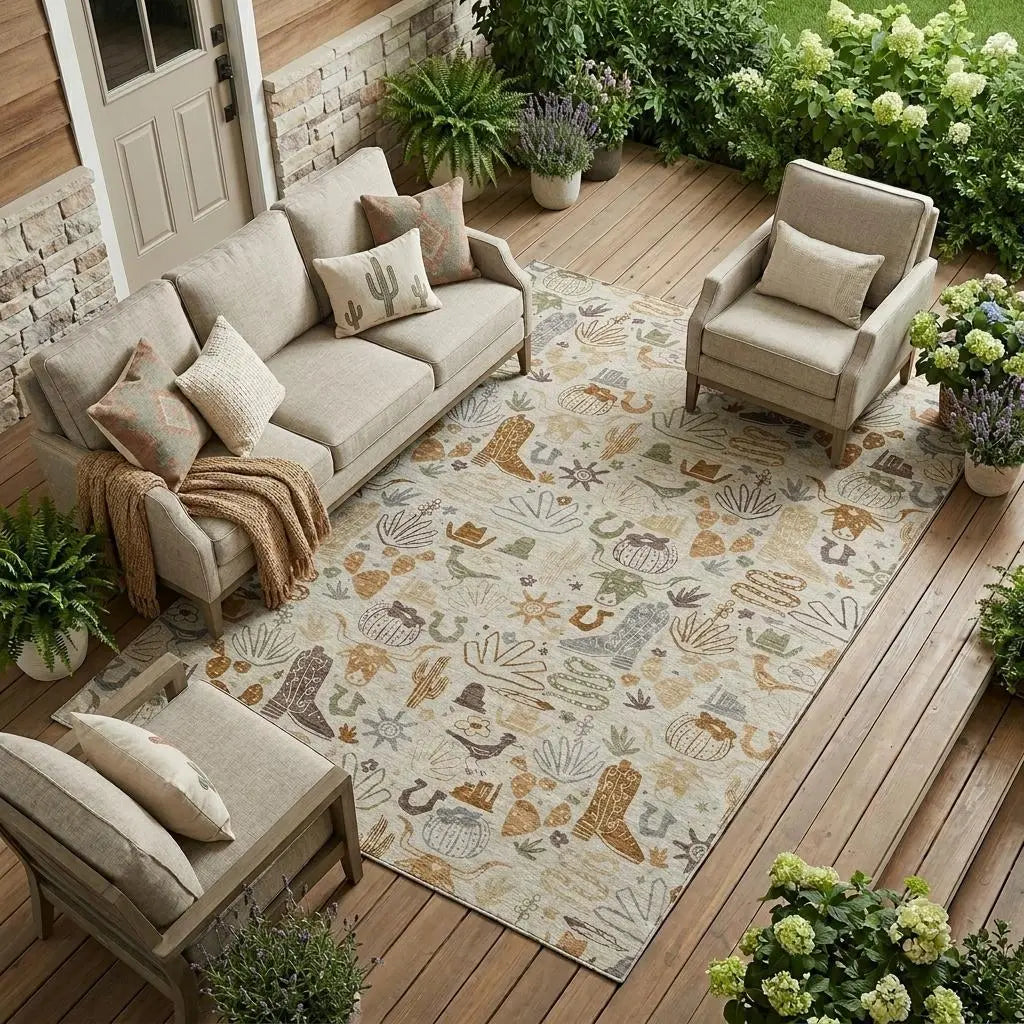 9' X 12' Beige And Copper Cactus Washable Indoor Outdoor Area Rug Homeroots Outdoor