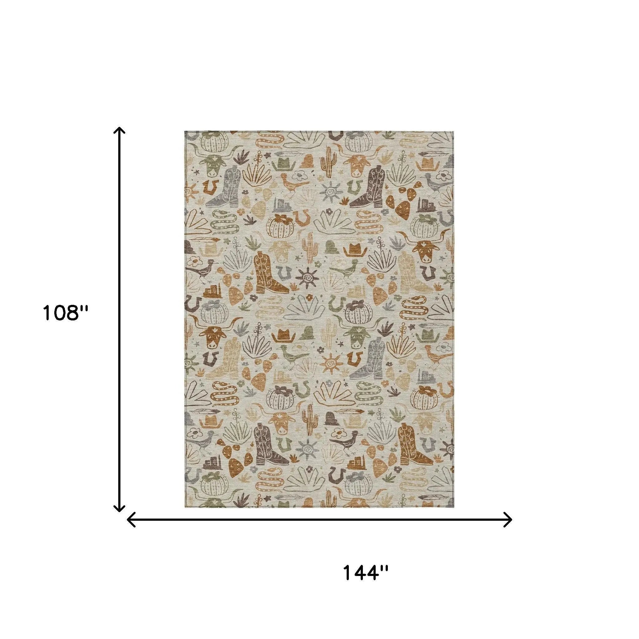 9' X 12' Beige And Copper Cactus Washable Indoor Outdoor Area Rug Homeroots Outdoor