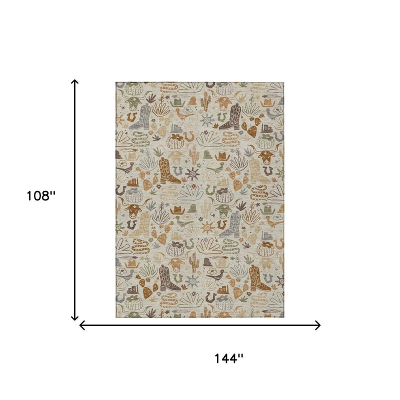 9' X 12' Beige And Copper Cactus Washable Indoor Outdoor Area Rug Homeroots Outdoor