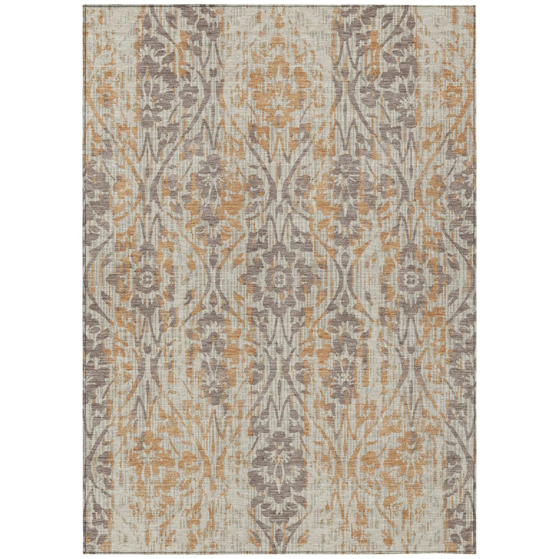 9' X 12' Beige And Copper Damask Washable Indoor Outdoor Area Rug Homeroots Outdoor