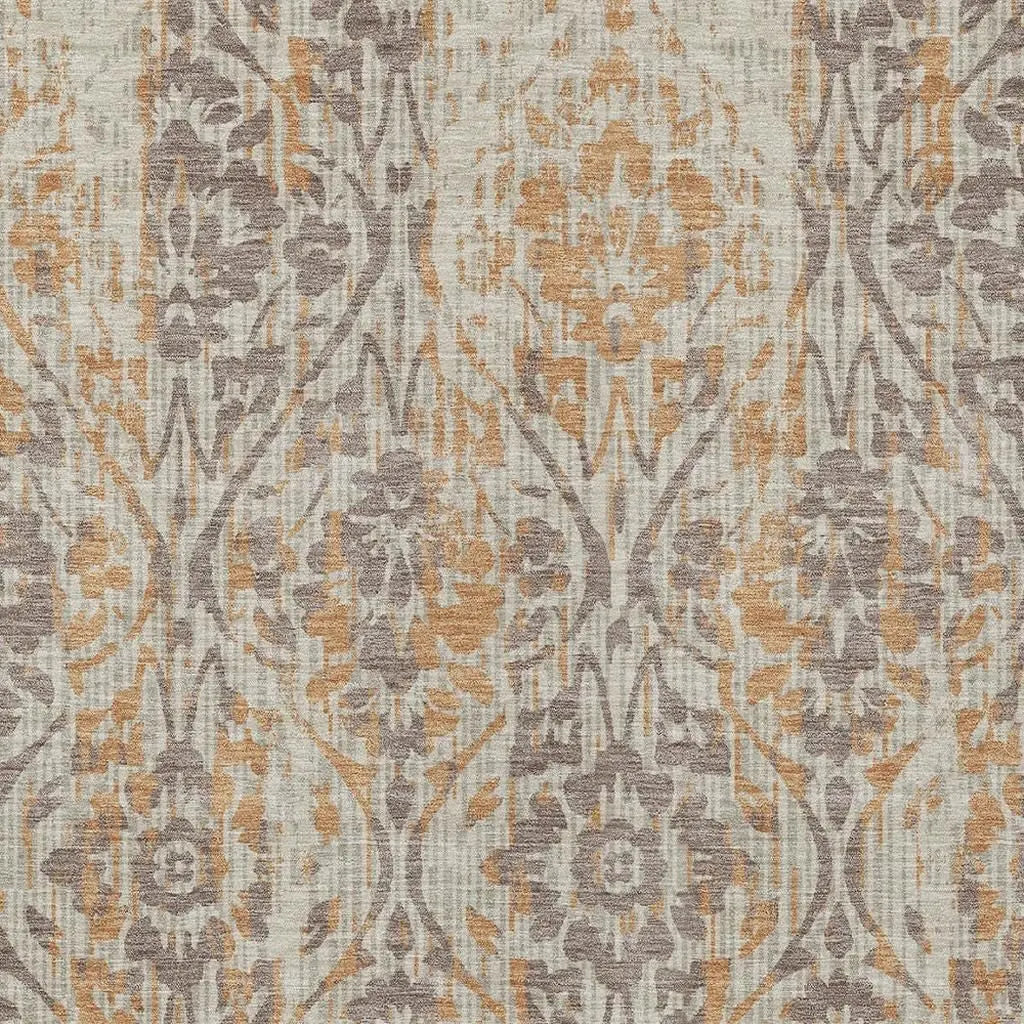 9' X 12' Beige And Copper Damask Washable Indoor Outdoor Area Rug Homeroots Outdoor