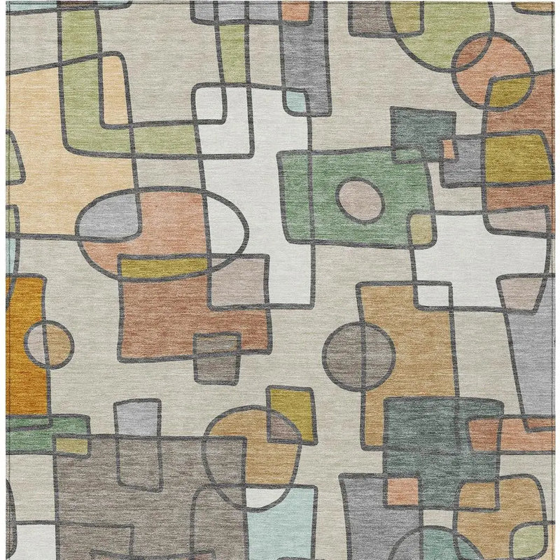 9' X 12' Beige And Copper Geometric Washable Indoor Outdoor Area Rug Homeroots Outdoor
