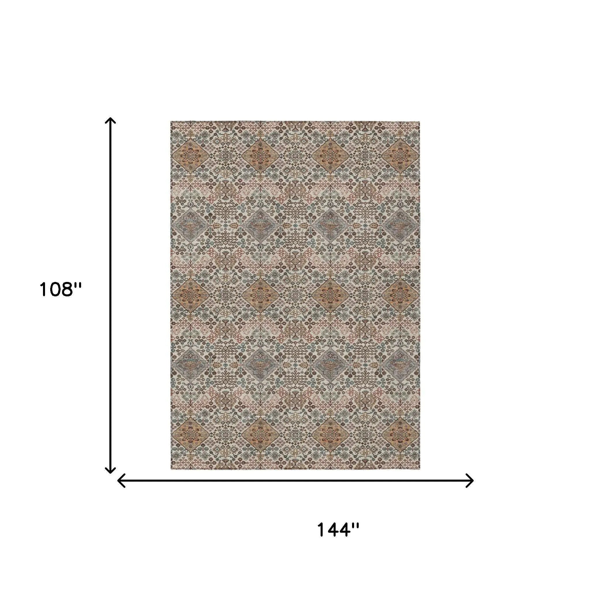 9' X 12' Beige And Copper Geometric Washable Indoor Outdoor Area Rug Homeroots Outdoor